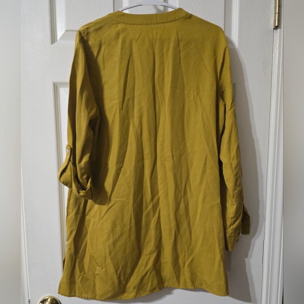 Soft Surroundings 100% Tencel Tunic in Mustard Yellow, Roll Tab Sleeves, NWOT. - Picture 9 of 14
